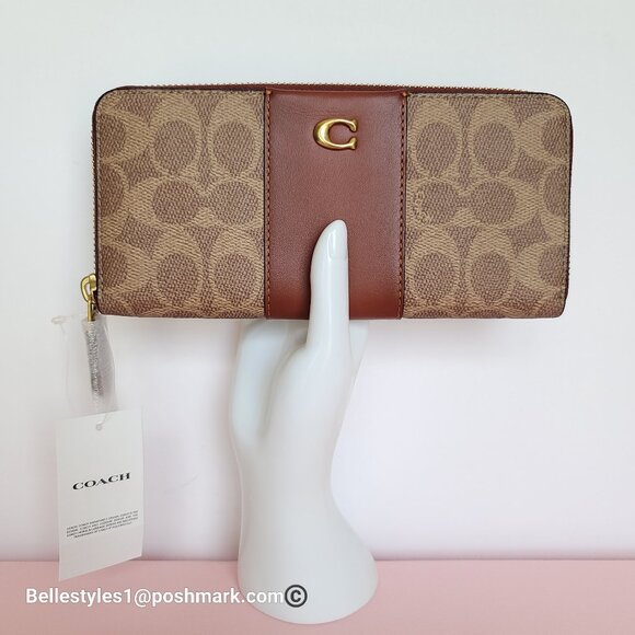 COACH Slim Accordion Zip Wallet In Signature Canvas with Back Slip Pocket- Tan R - Picture 6 of 16